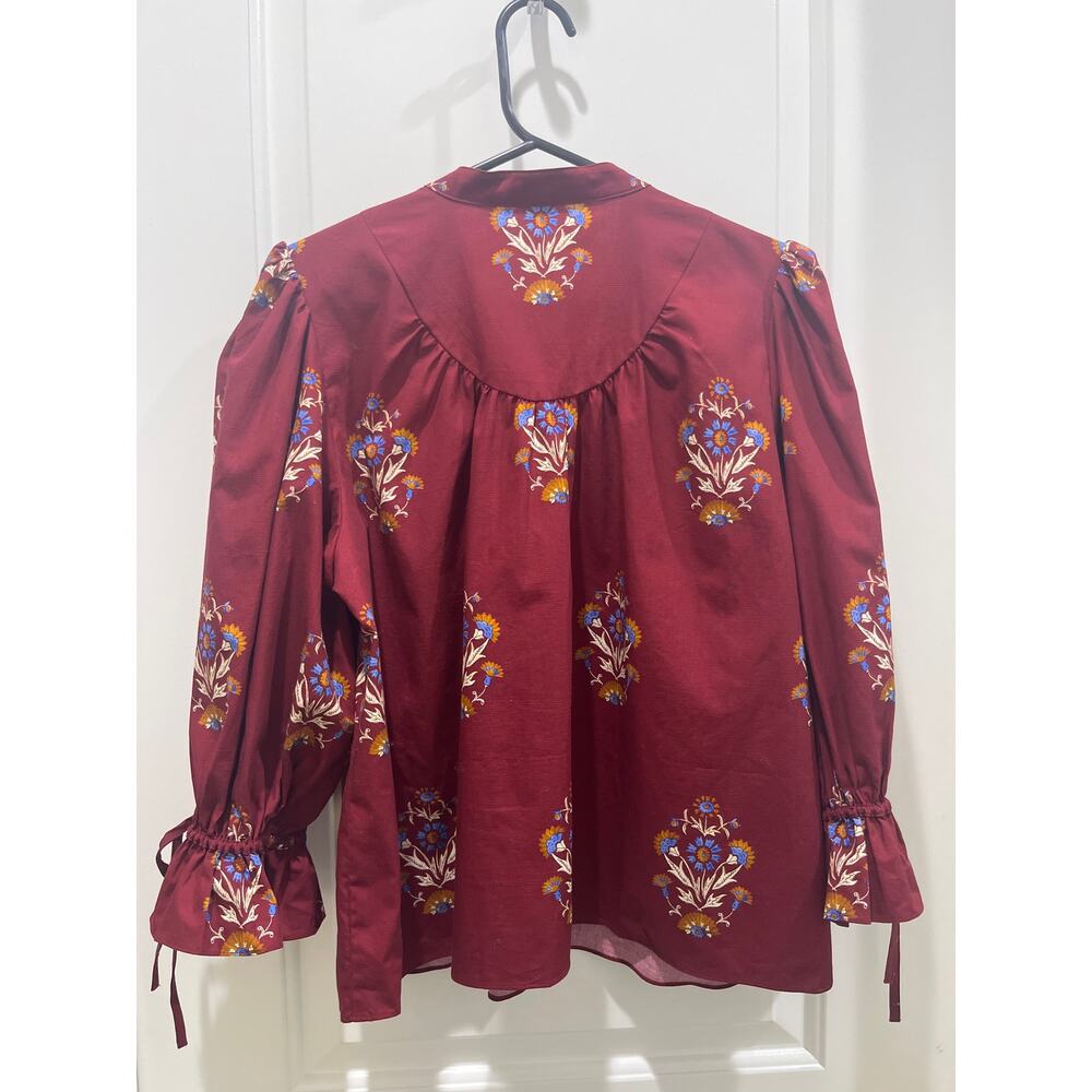 Hunter Bell Rory Top Red Floral Peasant Blouse Sz L - Picture 6 of 7
